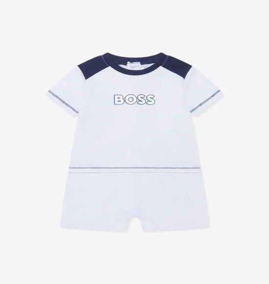 Baby Boys Organic Cotton Logo Romper màu xanh lam