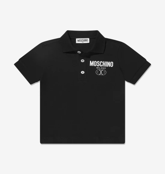 Boys Milano Logo Polo Shirt in Black