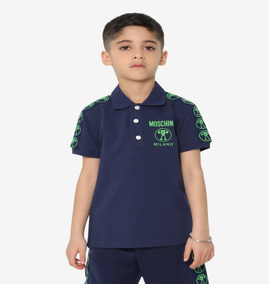 Boys Milano Logo Polo Shirt in Navy